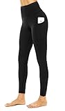 JOYSPELS Leggings Damen High Waist, Lange Sporthose damen mit Taschen Blickdicht Sport leggings Sportleggins Damen Lang, Schwarz, XS