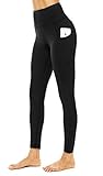 JOYSPELS Leggings Damen High Waist, Lange Sporthose damen mit Taschen Blickdicht Sport leggings Sportleggins Damen Lang, Schwarz, XS