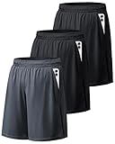 BALENNZ Sport-Shorts für Herren mit Taschen und elastischem Bund, schnell trocknende Activewear, 3er-Pack schwarz, schwarz, dunkelgrau, Klein