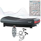 Skandika V2000 3D Vibrationsplatte Grau | 3D Vibration mit 2 Motoren, Curved Technology, Trainingsbänder, Poster, Smart LEDs, Bluetooth, 60 Stufen, Oszillierende Vibration | Fitnessgerät