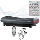 Skandika V2000 3D Vibrationsplatte Grau | 3D Vibration mit 2 Motoren, Curved Technology, Trainingsbänder, Poster, Smart LEDs, Bluetooth, 60 Stufen, Oszillierende Vibration | Fitnessgerät